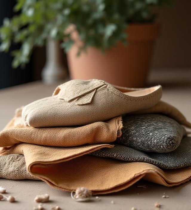 環境に優しいコルクやリサイクル素材の山